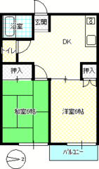 東根市神町南2丁目5-13「バーディハウス1」 ２DK 36,500円画像